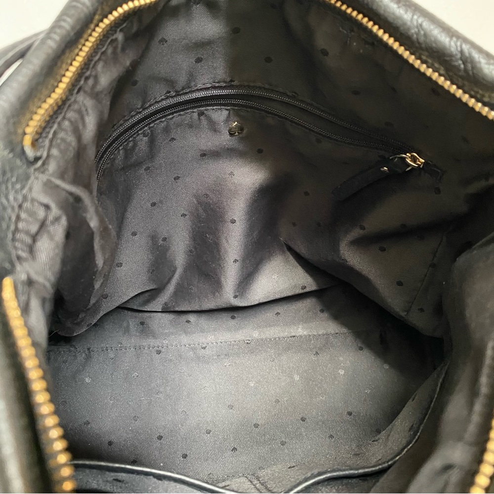 KATE SPADE black leather front zip suede square detail top handle satchel bag - Picture 14 of 16